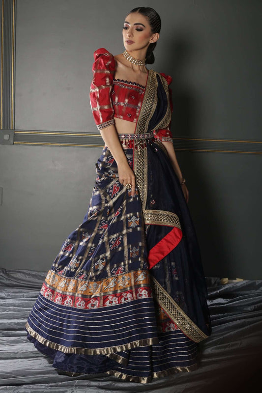  Midnight Blue woven Patola Lehenga Set 
