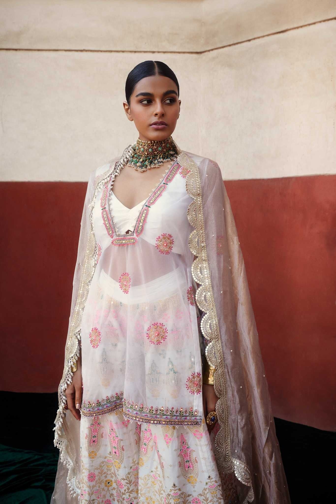 Women's Ivory Chanderi Banarasi Sharara Set