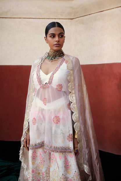 Women's Ivory Chanderi Banarasi Sharara Set