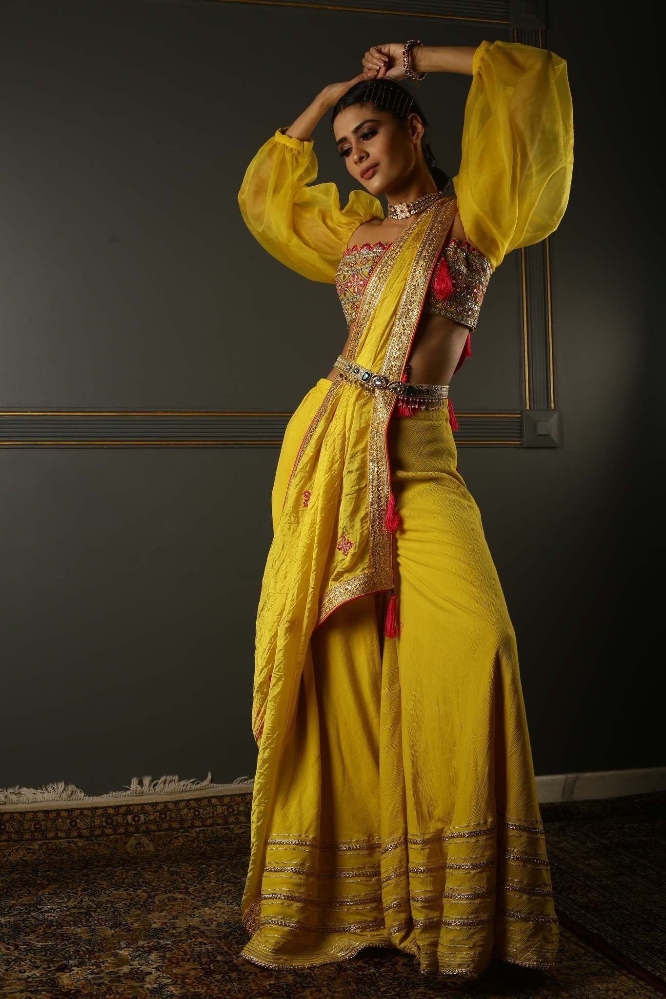 Women's Mustard Yellow Embroidered Sharara Set