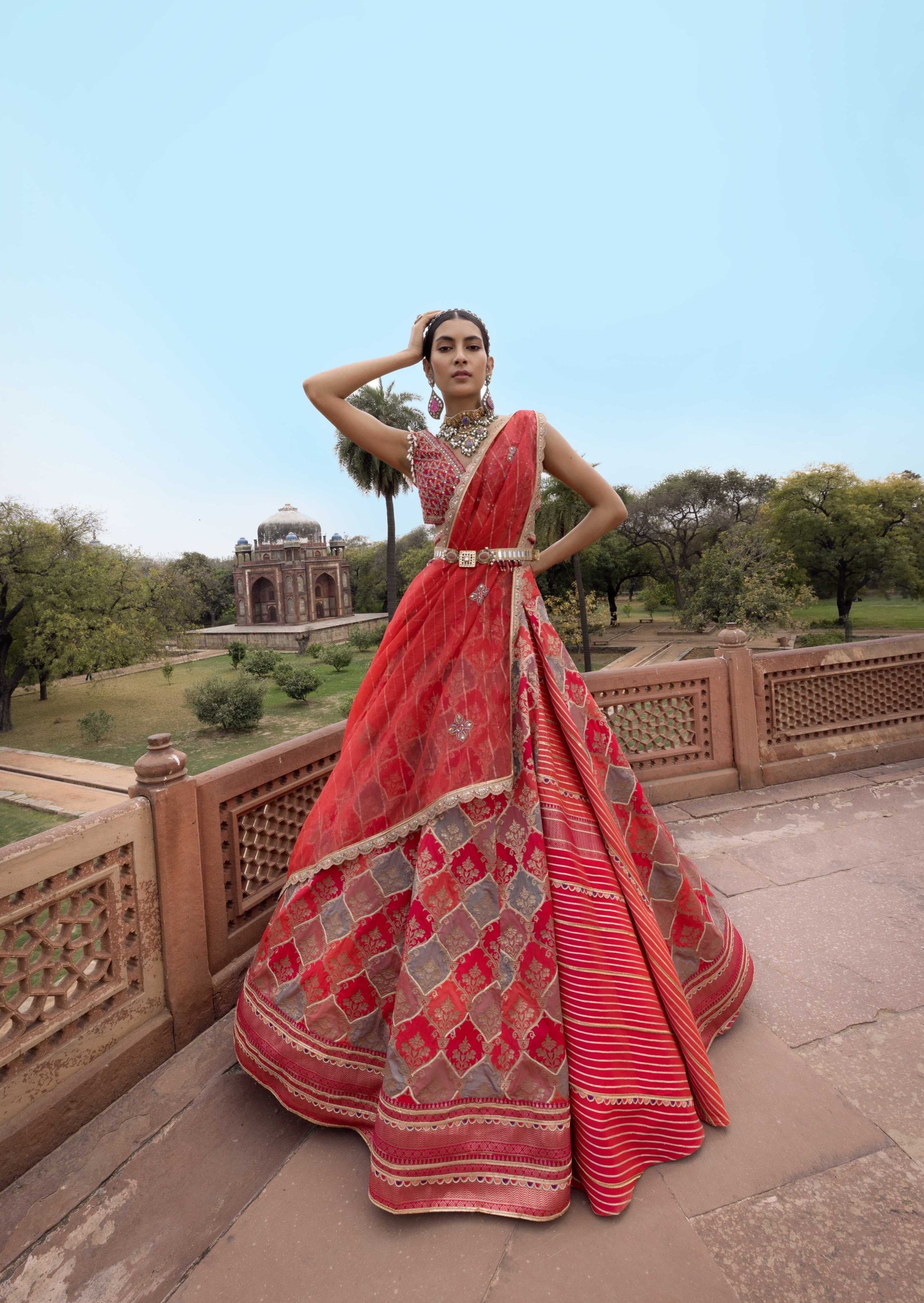 Women's Pink Woven Banarsi Chanderi Lehenga