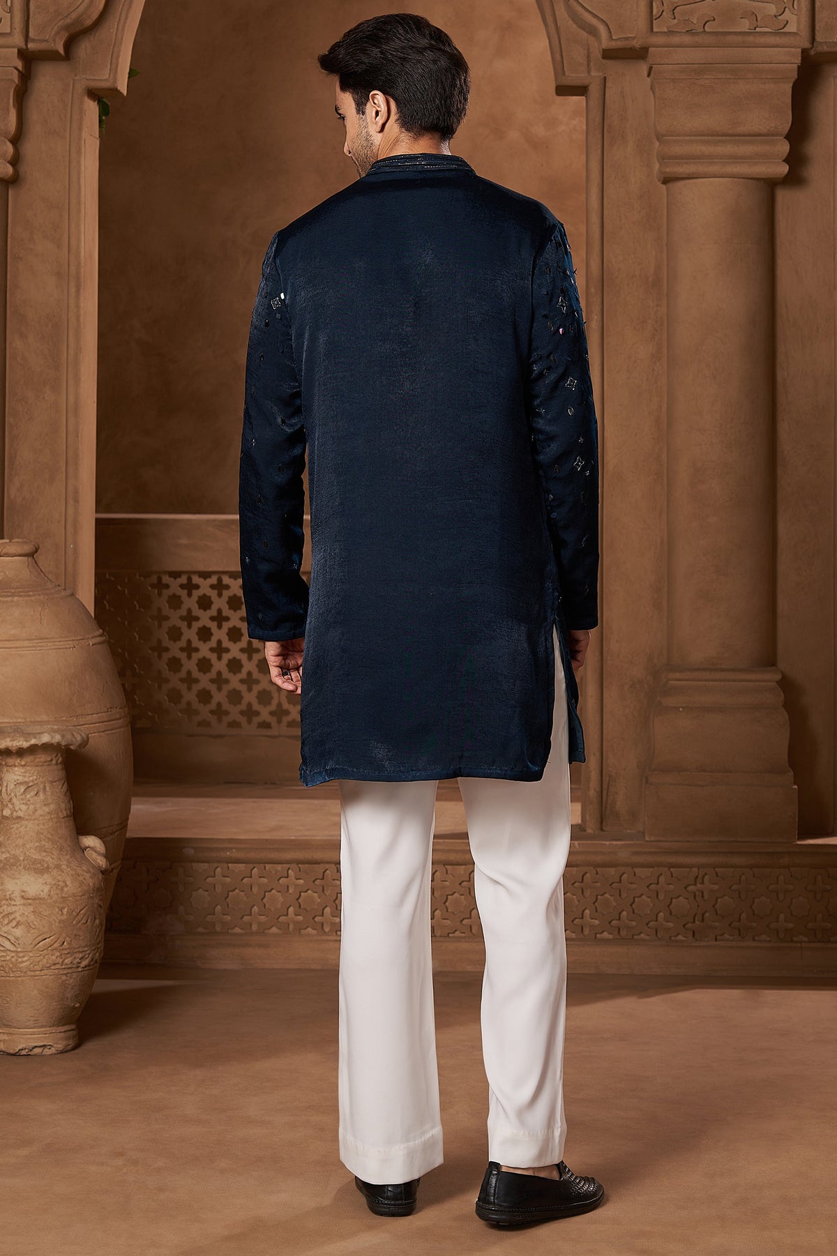 Dark Teal Velvet V-Neck Kurta Set