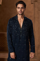 Dark Teal Velvet V-Neck Kurta Set