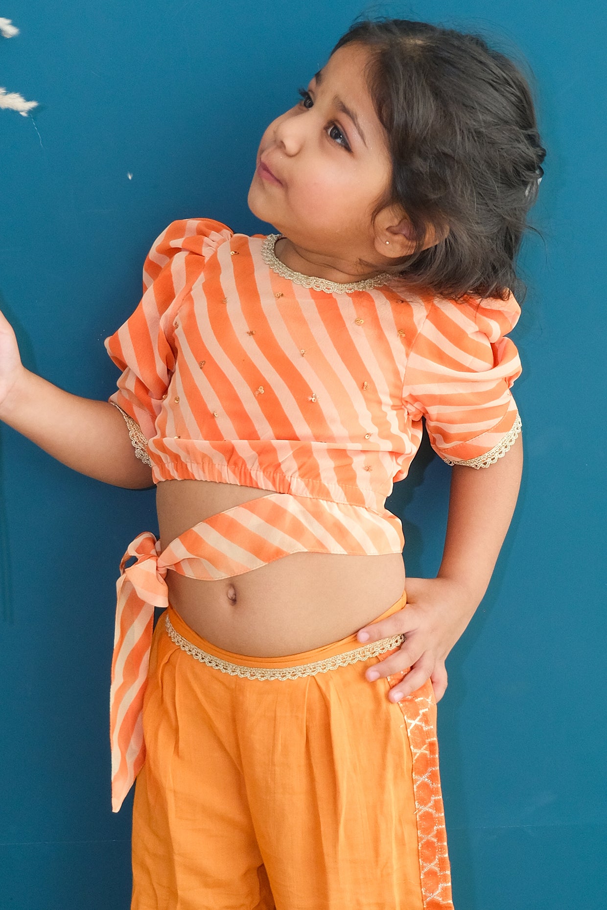 Orange Georgette Printed & Embroidered Co-Ord Set For Girls by Pankhuri by Priyanka - Kids at Pernia's Pop Up Shop