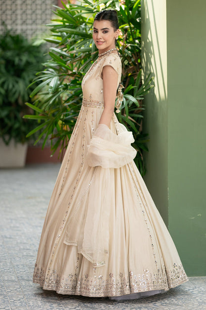 Off white Mirror anarkali Set
