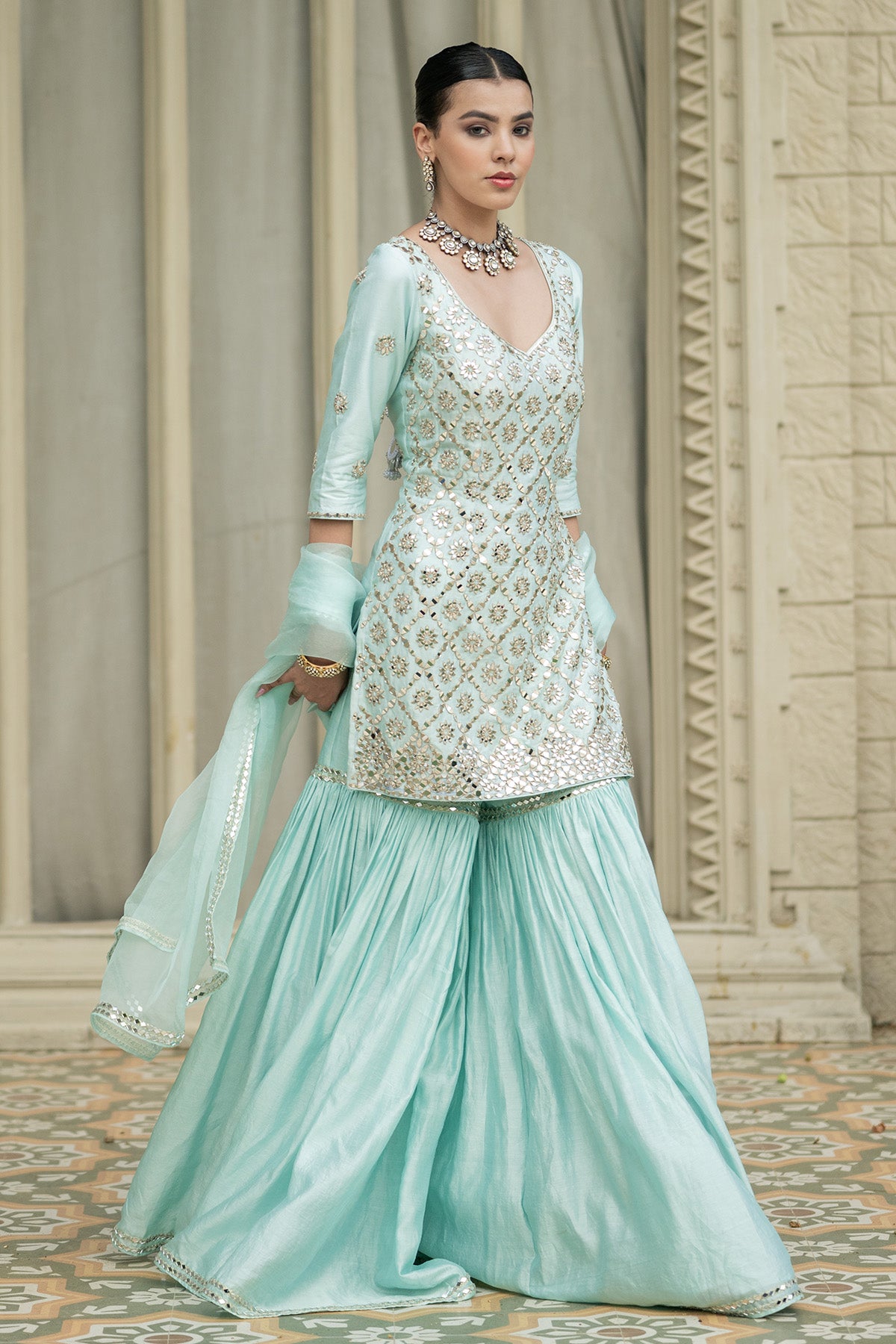 Baby blue sharara set