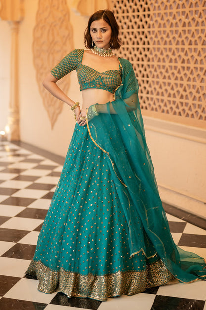 Teal green lehenga set