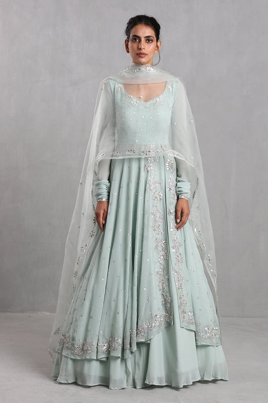 Ice Blue Embellished Anarkali Skirt Set