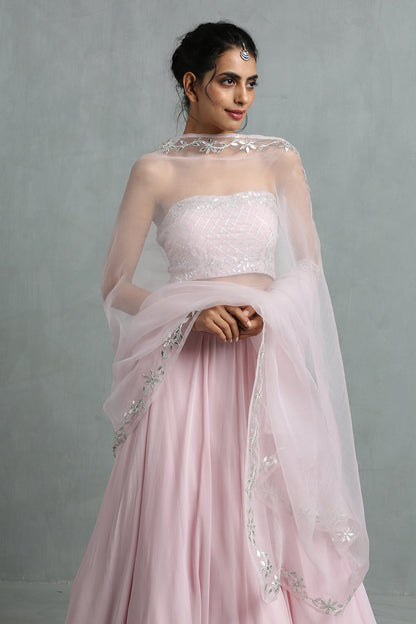 Blush Pink Crop Top, Skirt & Dupatta Set