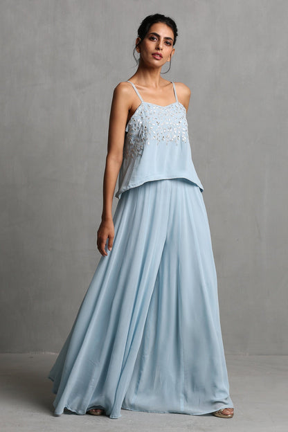 Sky Blue Crop Top With Palazzo Pants