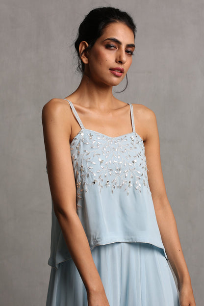 Sky Blue Spaghetti Top & Plazzo Set