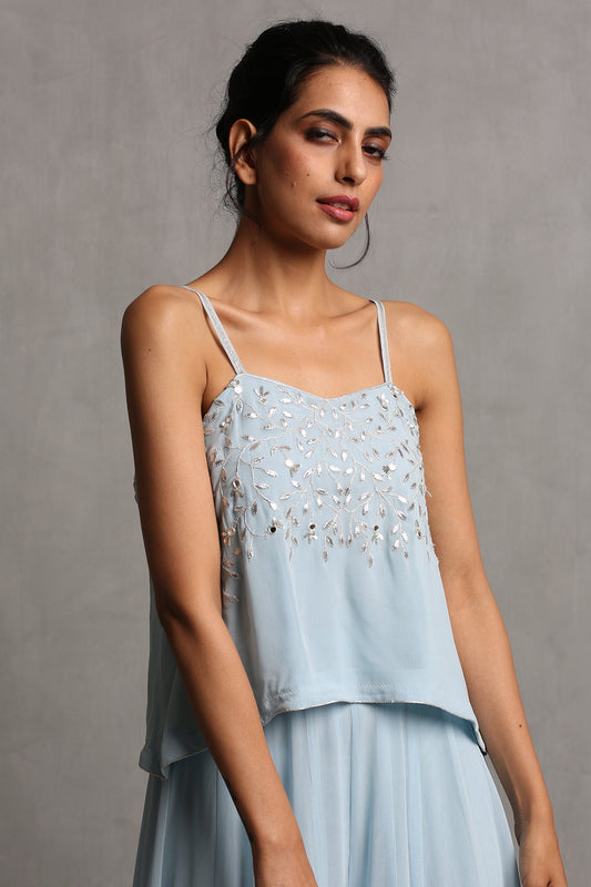 Sky Blue Spaghetti Top & Plazzo Set