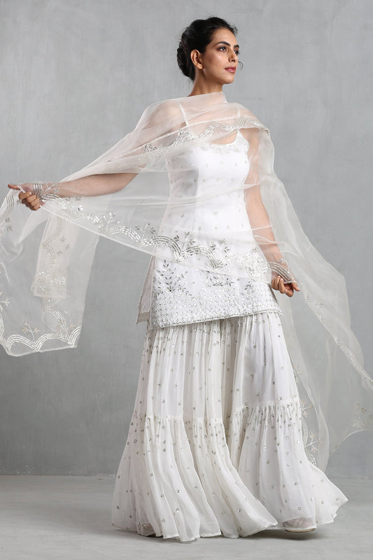 White Embroidered Sharara Set