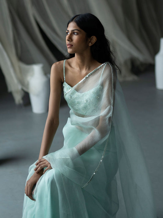 Noor Mint Green Organza Saree Set