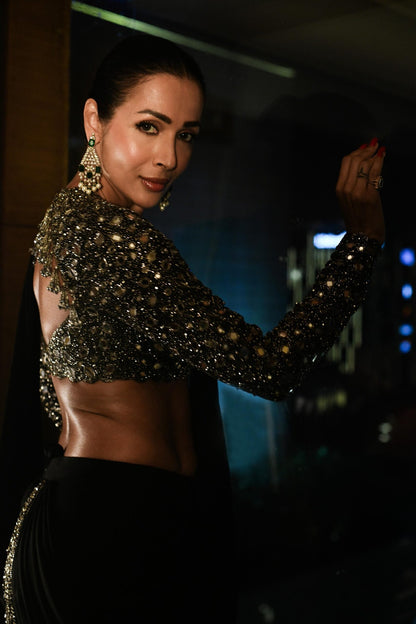MALAIKA ARORA in Black Georgette Tassel Saree