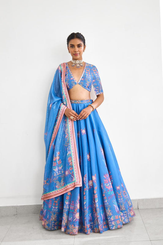 SHASHA GABA CUSTOM LEHENGA SET BLUE HAZE