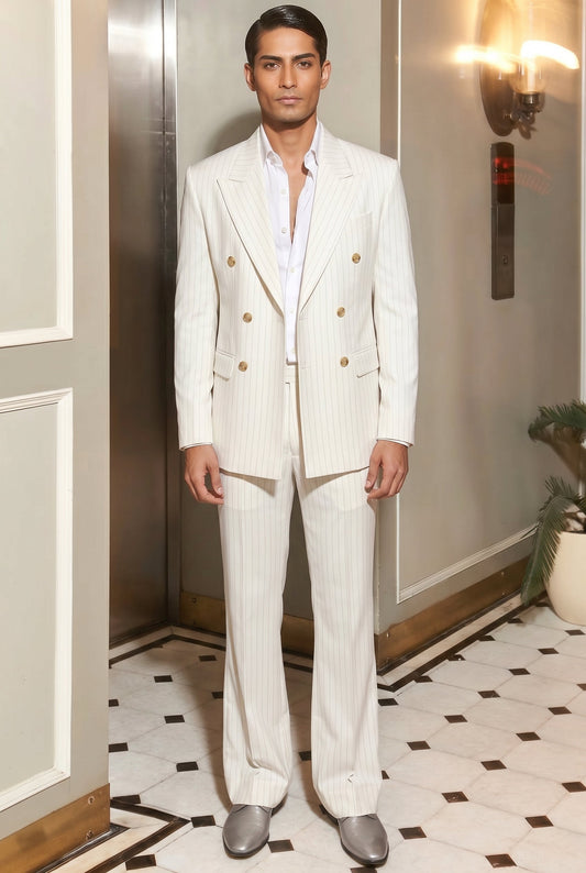 Ivory Pinstripe Double-Breasted Suit
