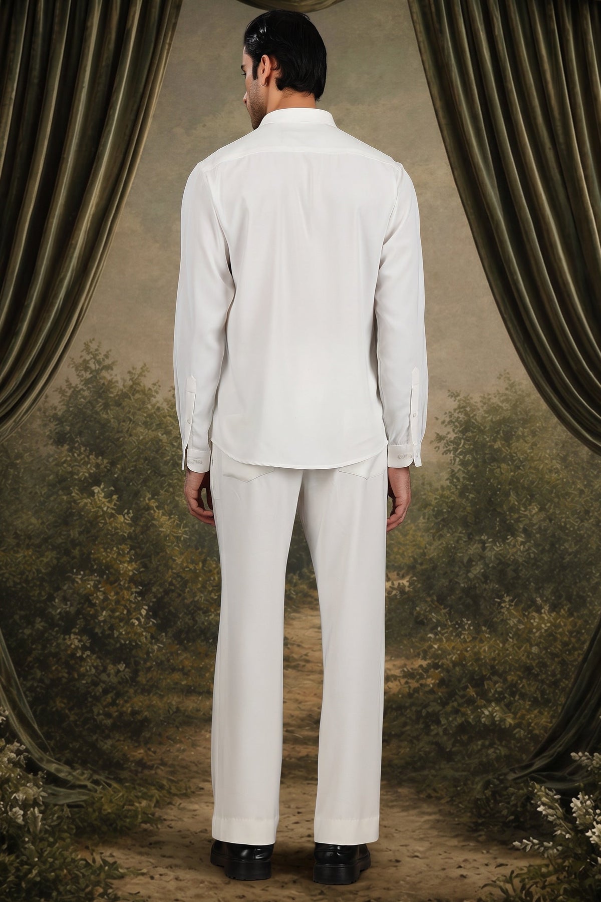 White Abstract Mask Beaded Shirt