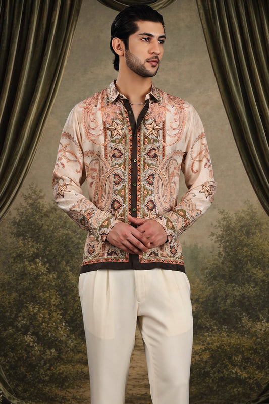 Paisley Star Print Silk Shirt