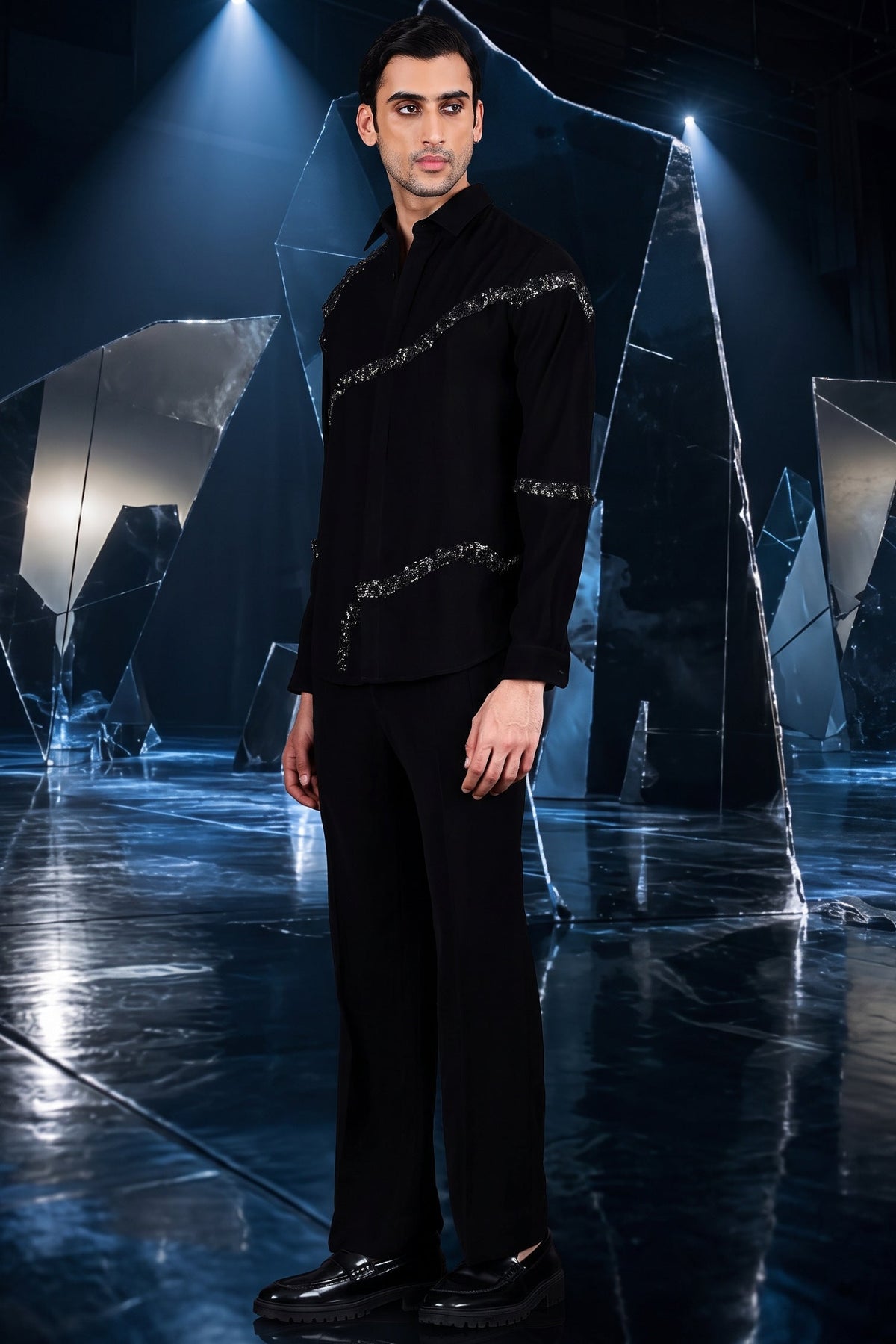 Black Silver Stream Embellished Shirt