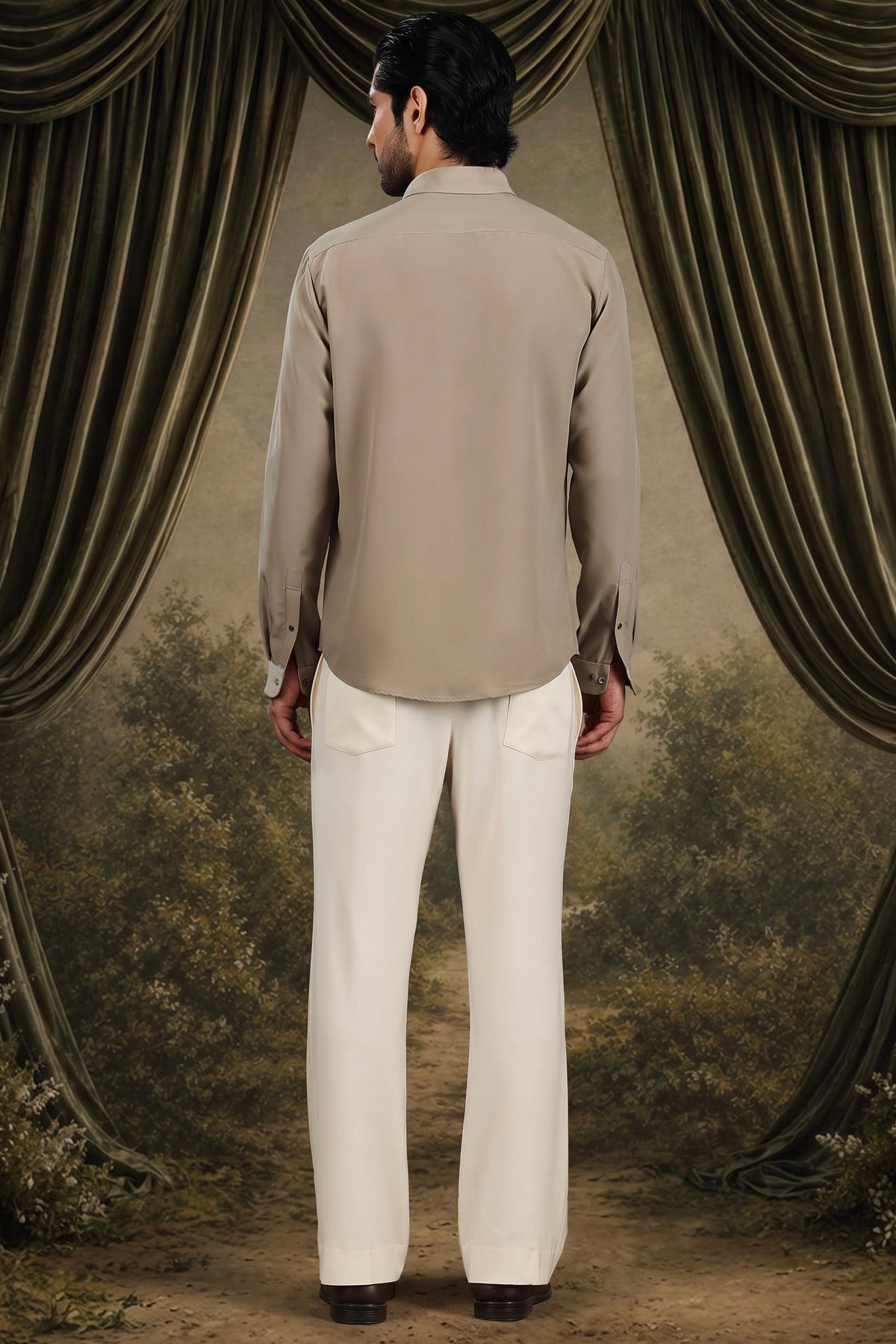 Beige Celestial Stag Embroidered Shirt