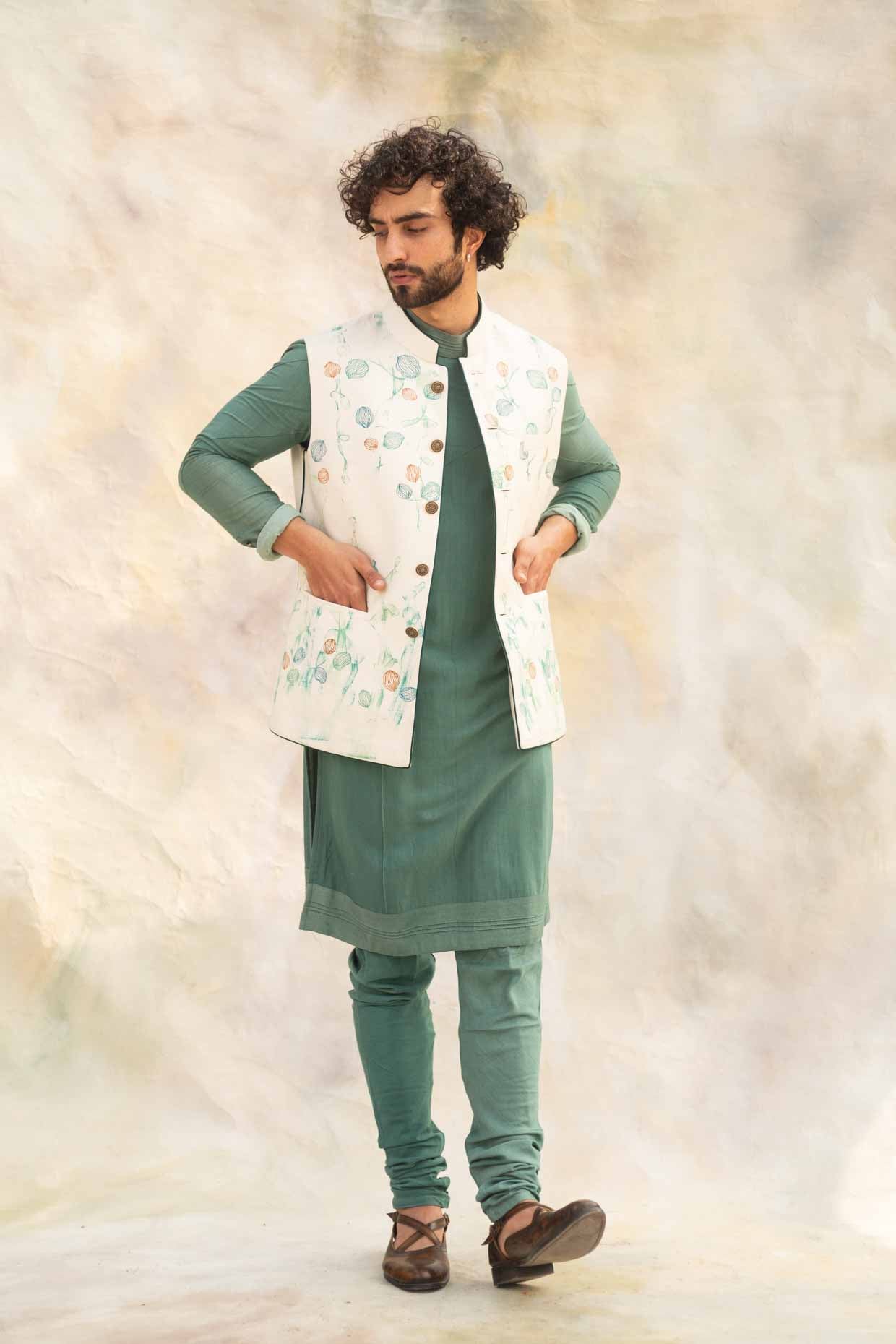 Handpaint Ivory Nehru Jacket