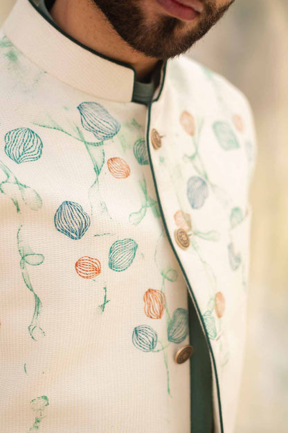 Handpaint Ivory Nehru Jacket