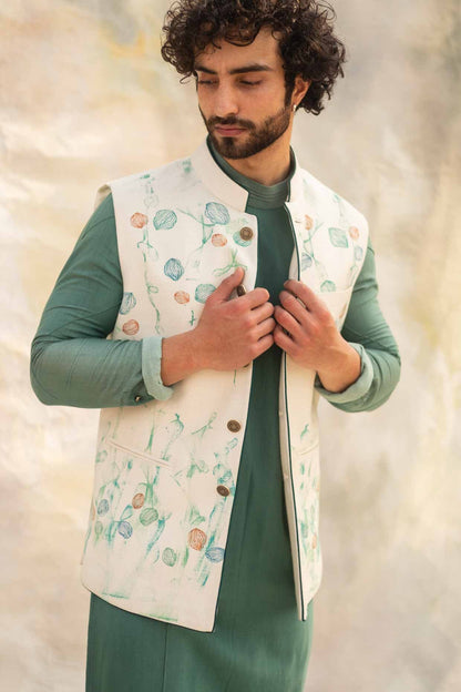 Handpaint Ivory Nehru Jacket