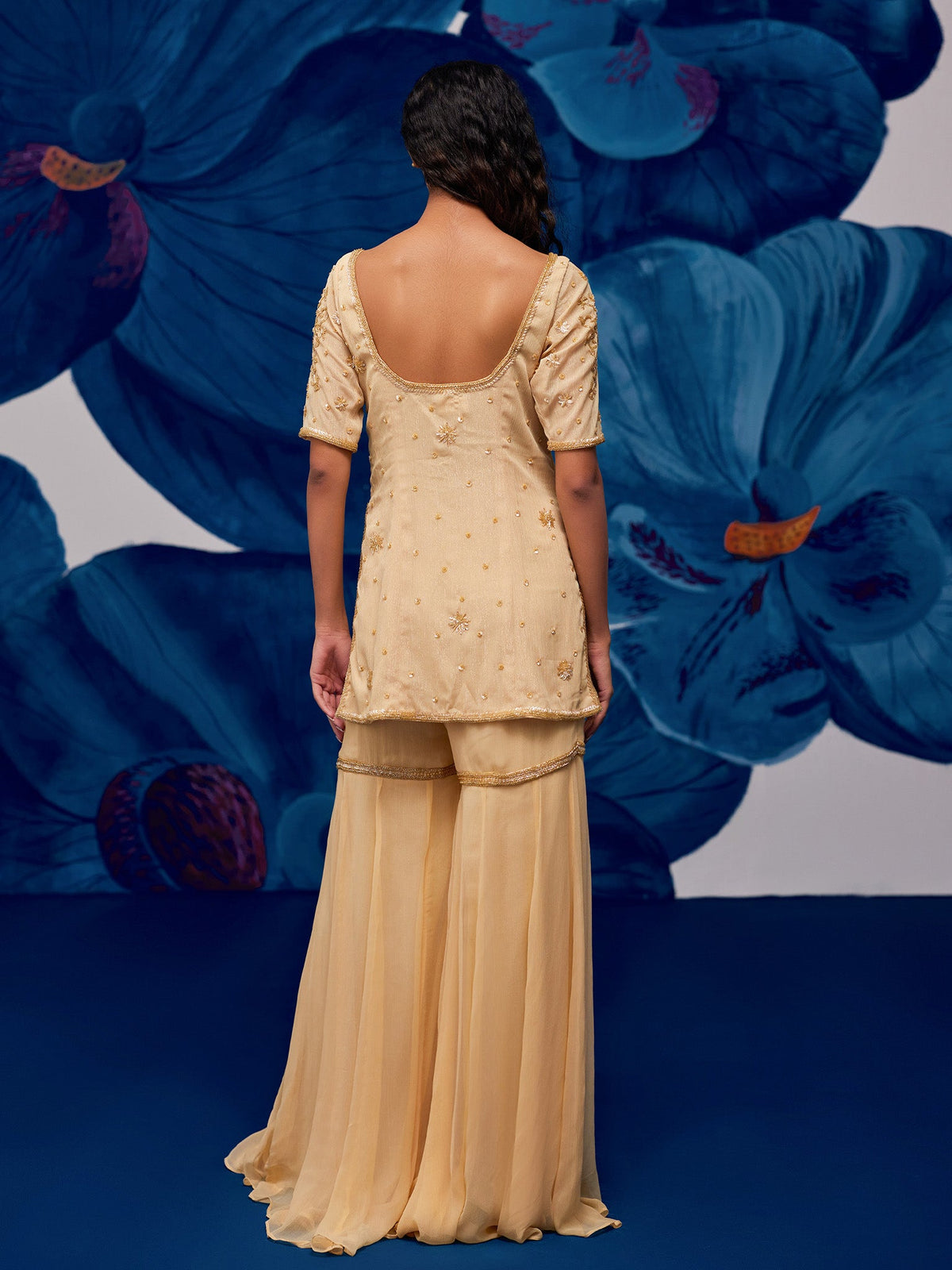 Floral Golden Sharara Set