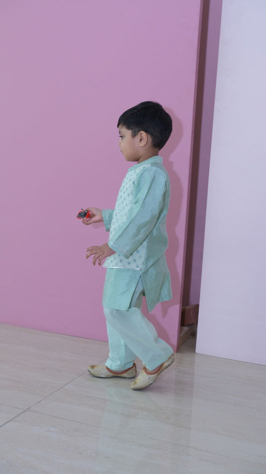 Sea Green Mirror Work Chanderi Kurta with Pants