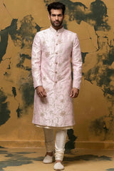 Crepe Pink Kiran Dori Embroidered Sherwani - Asuka Couture
