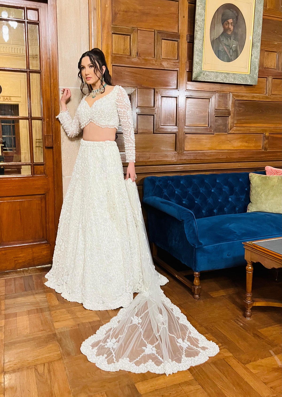 Gauhar Khan IN OFF WHITE NET LEHENGA CHOLI SET