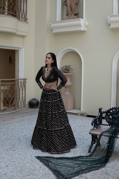 Mahnoor Deep Green Floral Lehenga Set (ALISHA PEKHA)