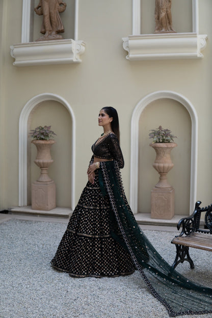 Mahnoor Deep Green Floral Lehenga Set (ALISHA PEKHA)