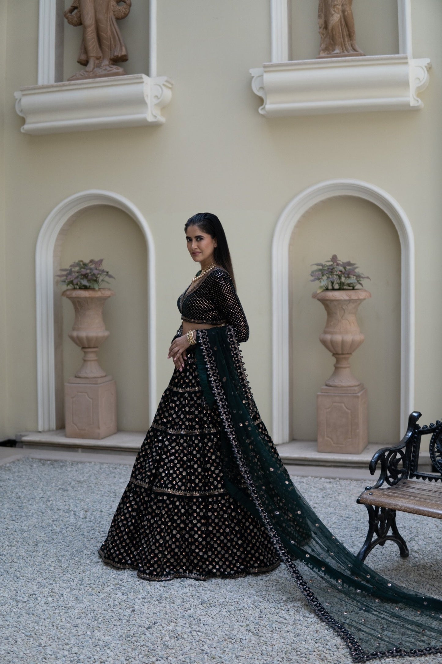 Mahnoor Deep Green Floral Lehenga Set (ALISHA PEKHA)