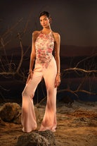 Women's Pink Floral Corset Top with Pants