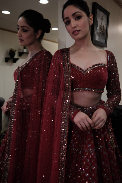 YAMI GAUTAM In Mahnoor Red Floral Lehenga Set