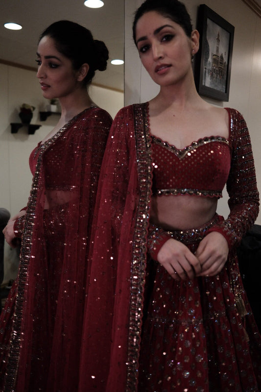 YAMI GAUTAM In Mahnoor Red Floral Lehenga Set