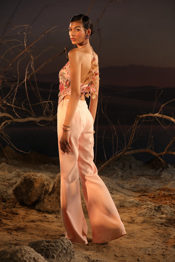 Women's Pink Floral Corset Top with Pants backview