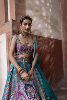 Women's Teal Bandhani Banarasi Lehenga Set