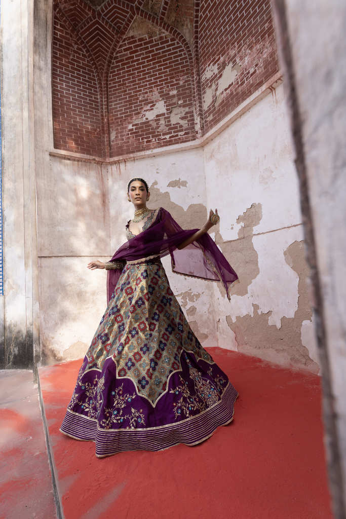 Women's Jamuni Woven Banarsi Jharoka Lehenga