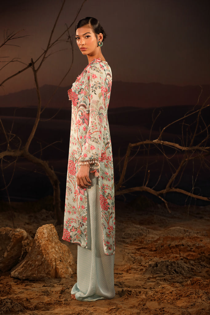 Women's Designer Powder Blue Floral Kurta Set sideview
