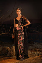 Women's Black Floral Embroidered Saree 