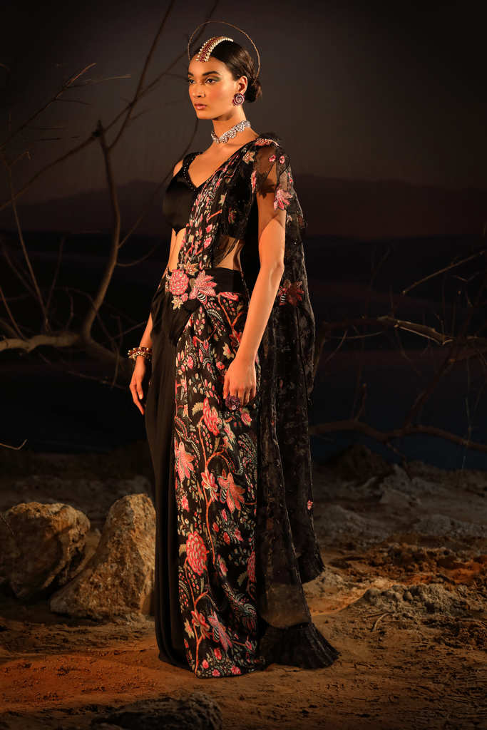 Women's Embroidered Organza Palla Saree Set