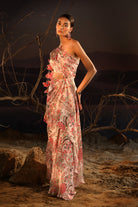 Women's Powder Pink Asymmetrical Saree