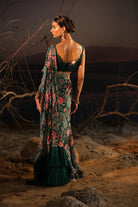 Women's Green Satin Organza Saree Set