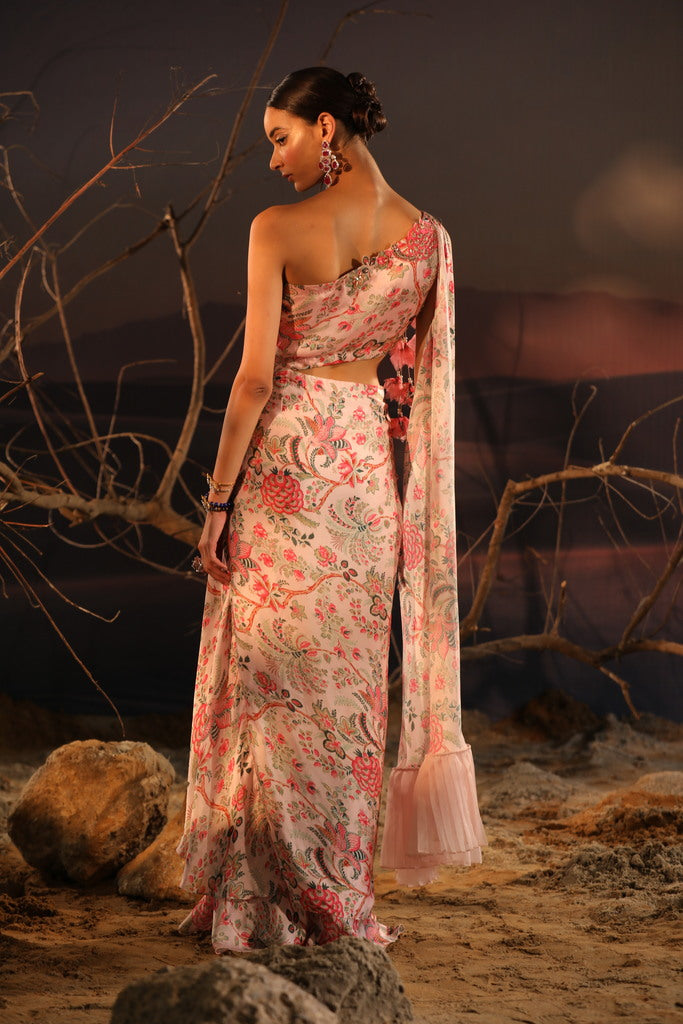 women's Powder Pink Asymmetrical Dress Set backview