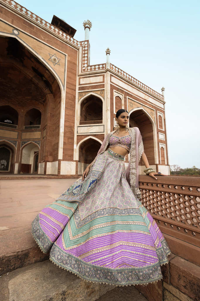 Powder Pink Bandhani Banarasi Lehenga