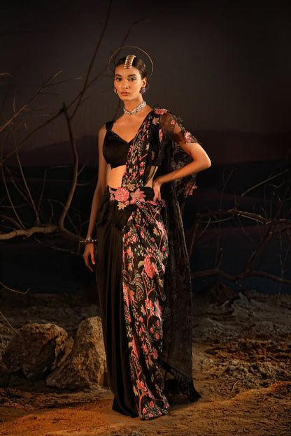 Women's Embroidered Organza Palla Saree Set
