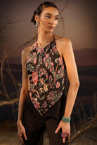 Women's Black Floral Corset Top with Pant
